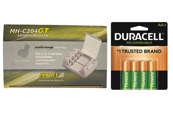 Powerex MH-C204GT AA / AAA Smart Battery Charger & 4 AA Duracell Rechargeable (DX1500) Batteries (2500 mAh)