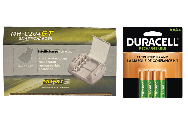 Powerex MH-C204GT AA / AAA Smart Battery Charger & 4 AAA Duracell Rechargeable (DX2400) Batteries (900 mAh)