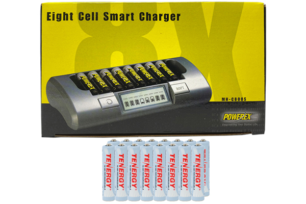 Powerex MH-C800S Eight Slot Smart Charger & 16 AAA Tenergy NiMH Rechargeable Batteries (1000 mAh)