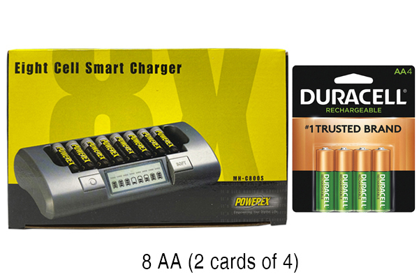 Powerex MH-C800S Eight Slot Smart Charger & 8 AA Duracell Rechargeable (DX1500) Batteries (2500 mAh)