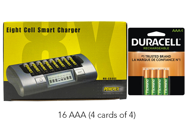 Powerex MH-C800S Eight Slot Smart Charger & 16 AAA Duracell Rechargeable (DX2400) Batteries (900 mAh)