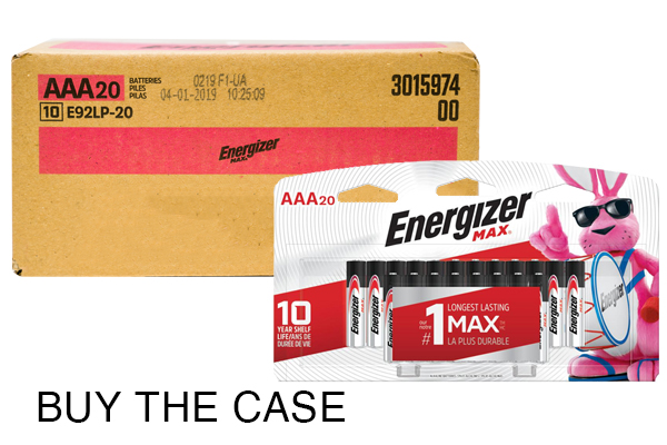 Case of AAA Energizer MAX E92LP-20 Alkaline Batteries (10 Cards of 20)
