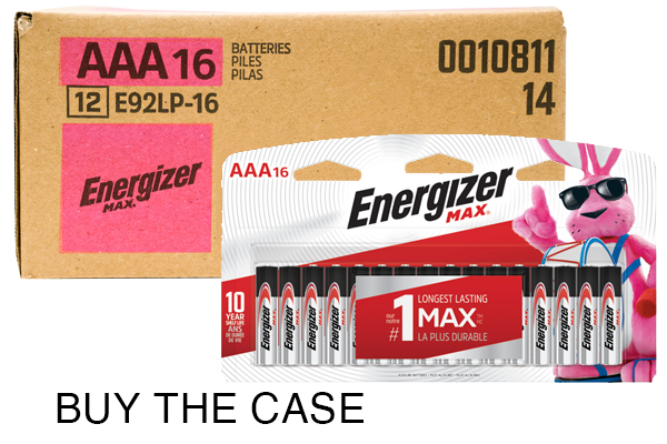 Case of AAA Energizer MAX E922LP-16 Alkaline Batteries (12 Cards of 16)