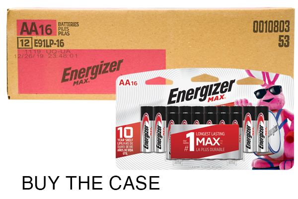 Case of AA Energizer MAX E91BP16 Alkaline Battery Combo (12 Cards of 16)