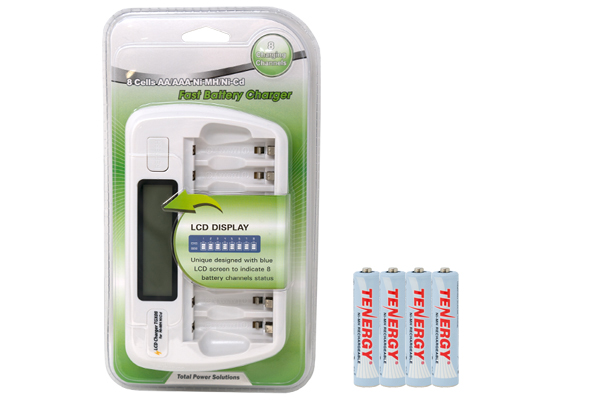 8 Bay AA / AAA LCD Battery Charger + 8 AAA Tenergy NiMH Rechargeable Batteries (1000 mAh)	