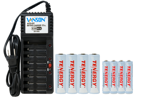 V-868 8 Bay AA & AAA Charger + 4 AA (2500 mAh) + 4 AAA (1000 mAh) Tenergy NiMH Rechargeable Batteries
