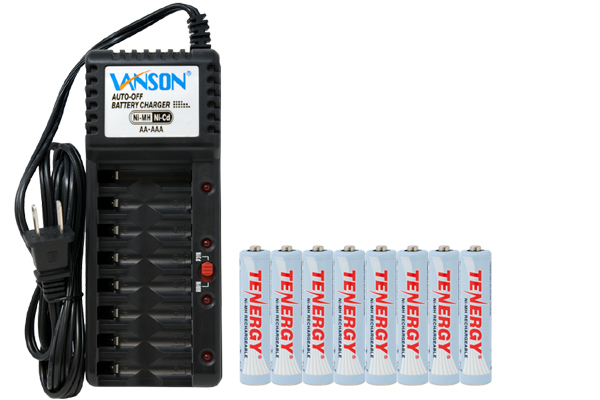 V-868 8 Bay AA & AAA Charger + 8 AAA (1000 mAh) Tenergy NiMH Rechargeable Batteries