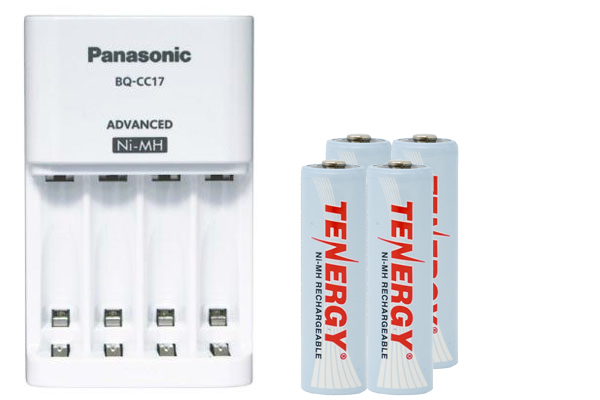 Panasonic BQ-CC17 Smart Battery Charger + 4 AA Tenergy NiMH Rechargeable Batteries (2500 mAh)