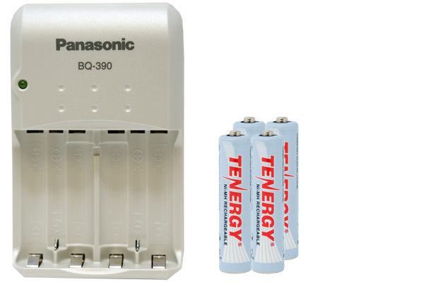 Panasonic BQ-390 Smart Battery Charger + 4 AAA Tenergy NiMH Rechargeable Batteries (1000 mAh)	