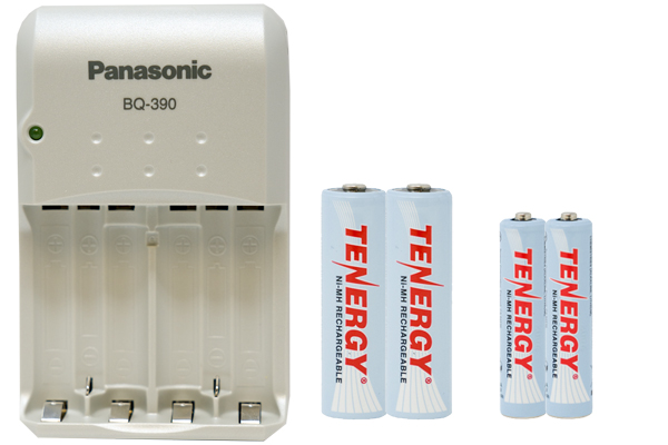 Panasonic BQ-390 Smart Battery Charger + 2 AA (2500 mAh) + 2 AAA (1000 mAh) Tenergy NiMH Rechargeable Batteries