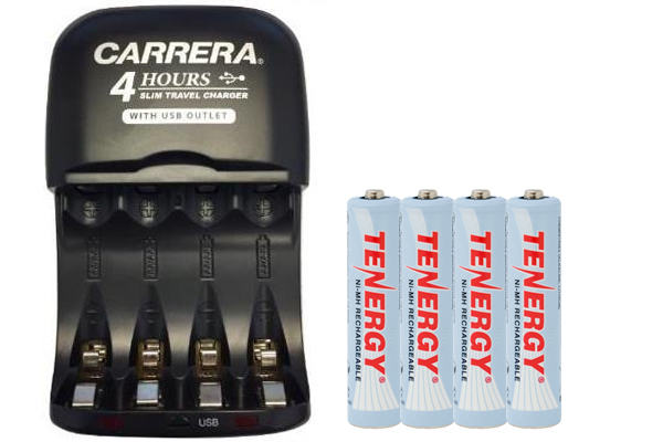 AA / AAA NiMH Smart Slim Travel Charger with USB Plug & 4 AAA Tenergy NiMH Rechargeable Batteries (1000 mAh)