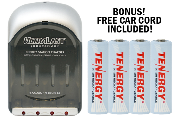 UltraLast AA / AAA Smart Battery Charger + 4 AA Tenergy NiMH Rechargeable Batteries (2500 mAh)