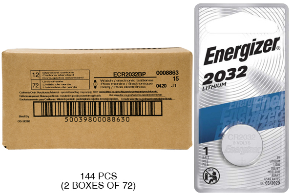 144 x CR2032 Energizer 3 Volt Lithium Coin Cell Batteries (On a Card)
