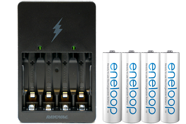 Rayovac AA / AAA Compact Charger + 4 AA NiMH Panasonic (Sanyo) Eneloop Rechargeable Batteries (2000 mAh)