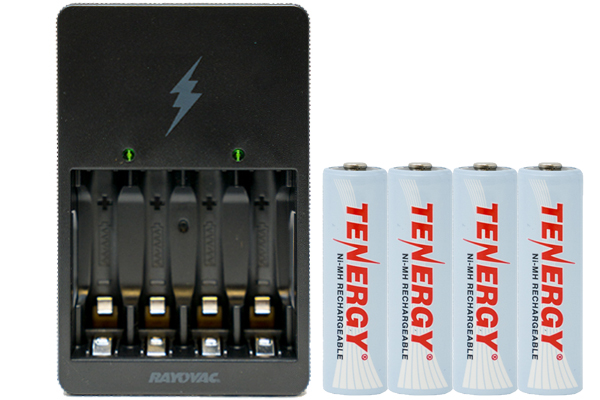 Rayovac AA / AAA Compact Charger + 4 AA Tenergy NiMH Rechargeable Batteries (2500 mAh)