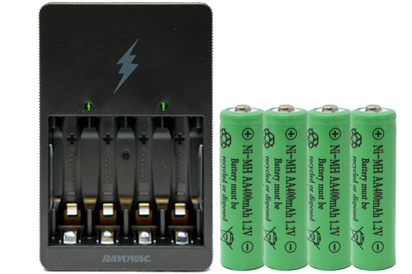 Rayovac AA / AAA Compact Charger + 4 AA NiMH Rechargeable Batteries (400 mAh)