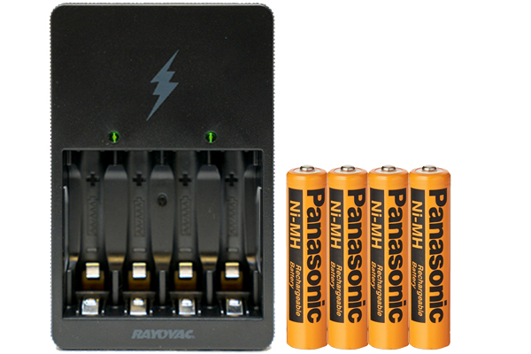 Rayovac AA / AAA Compact Charger + 4 AAA Panasonic 750 mAh NiMH Rechargeable Batteries (Low Discharge)