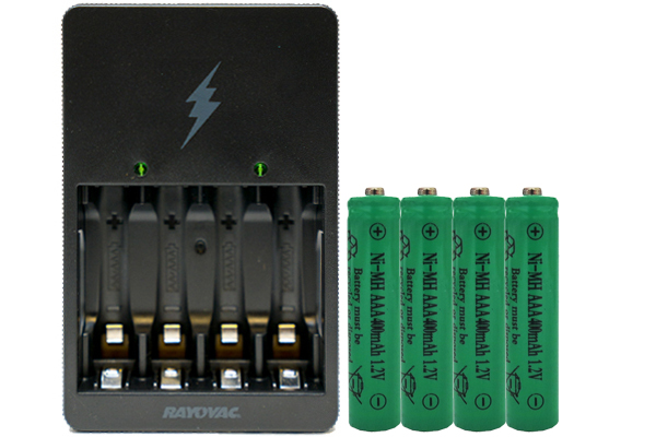 Rayovac AA / AAA Compact Charger + 4 AAA NiMH Rechargeable Batteries  (400 mAh)