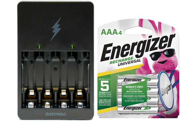 Rayovac AA / AAA Compact Charger + 4 AAA NiMH Energizer 700 mAh Batteries (Low Discharge)