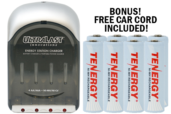 UltraLast AA / AAA Smart Battery Charger + 8 AA Tenergy NiMH Rechargeable Batteries (2500 mAh)
