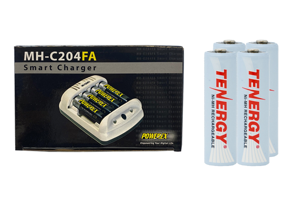 Powerex MH-C204FA AA / AAA Smart Battery Charger & 4  AA Tenergy NiMH Rechargeable Batteries (2500 mAh)