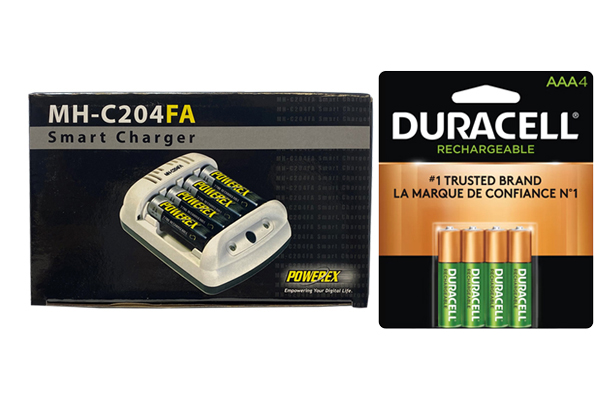 Powerex MH-C204FA AA / AAA Smart Battery Charger & 4  AAA Duracell Rechargeable (DX2400) Batteries (900 mAh)