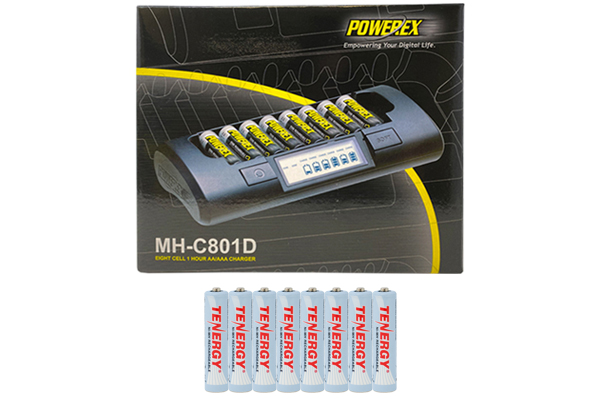 Powerex MH-C801D Eight Slot Smart Charger & 8 AAA (1000 mAh)Tenergy NiMH Rechargeable Batteries