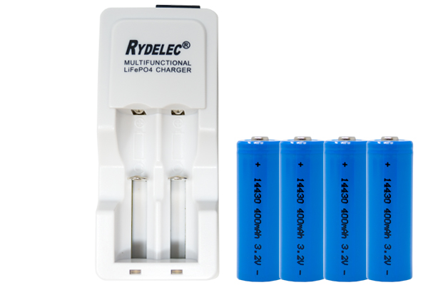 Lithium Phosphate Charger + 4 x 3.2 Volt 400 mAh LiFePO4 14430 Batteries