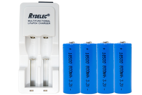 Lithium Phosphate Charger + 4 x 18500 3.2 Volt LiFePO4 Batteries (800 mAh)