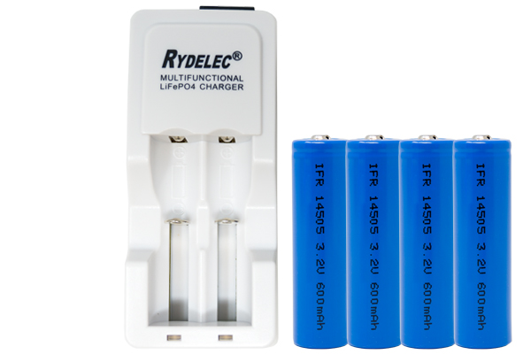 Lithium Phosphate Charger + 4 x AA 3.2 Volt 600 mAh LiFePO4 14500 Batteries (14mm x 50mm)