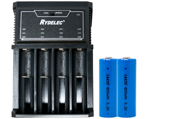 T4 4 Slot Smart Charger + 2 x 3.2 Volt 400 mAh LiFePO4 14430 Batteries