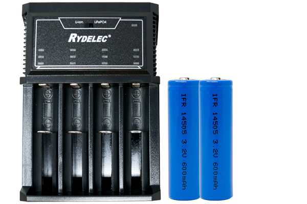 T4 4 Slot Smart Charger + 2 x AA 3.2 Volt 600 mAh LiFePO4 14500 Batteries (14mm x 50mm)