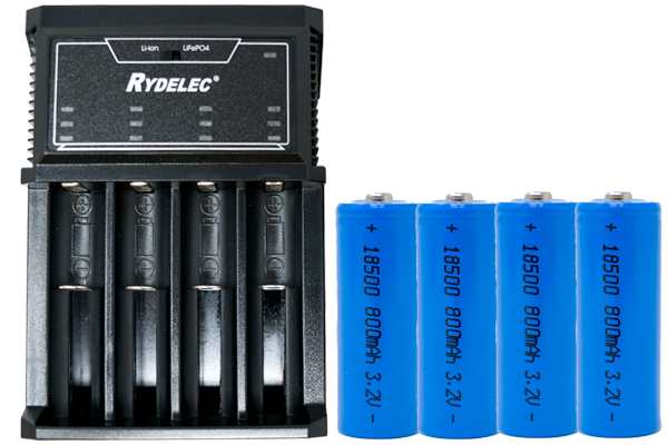 T4 4 Slot Smart Charger + 4 x 18500 3.2 Volt LiFePO4 Batteries (800 mAh)