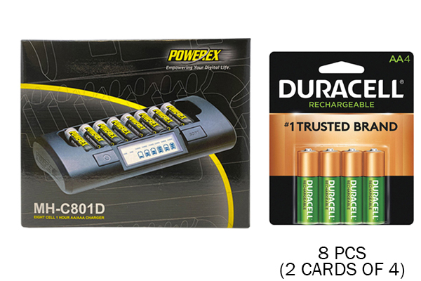 Powerex MH-C801D 8-Cell Charger & 8 AA Duracell Rechargeable (DX1500) Batteries (2500 mAh)
