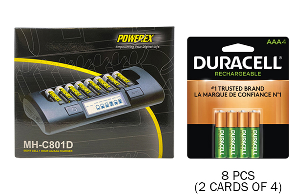 Powerex MH-C801D 8-Cell Charger & 8 AAA Duracell Rechargeable (DX2400) Batteries (900 mAh)