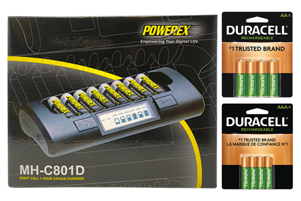 Powerex MH-C801D 8-Cell Charger & 8 AAA (900 mAh) + 8 AA (2500 mAh) Duracell Rechargeable Batteries