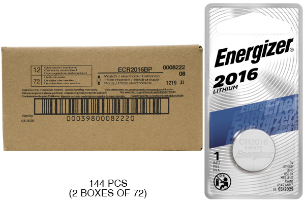 144 x CR2016 Energizer 3 Volt Lithium Coin Cell Batteries (On a Card)