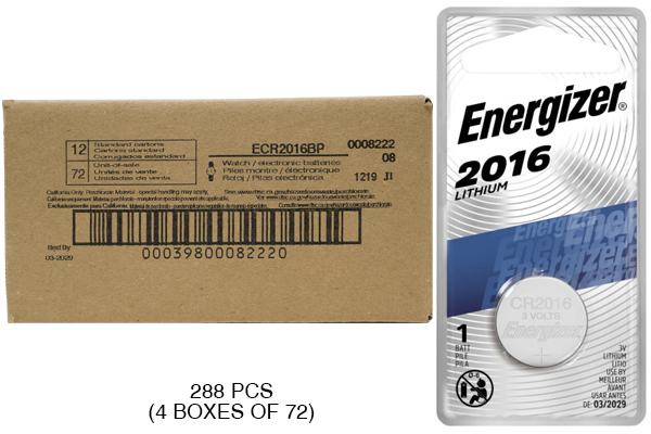 288 x CR2016 Energizer 3 Volt Lithium Coin Cell Batteries (On a Card)