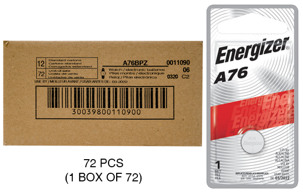 72 x Energizer A76 Alkaline Button Batteries (LR44)