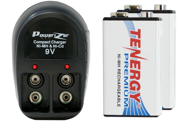 V-228 Two Bay 9 Volt Charger + 2 x 9 Volt Tenergy Premium NiMH Batteries (250 mAh)