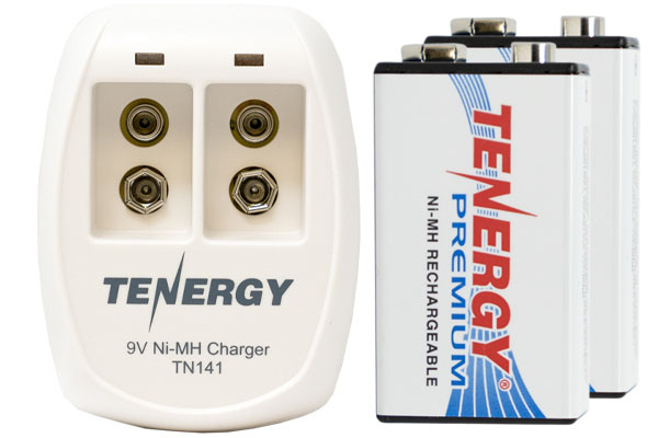 2 Bay 9 Volt Smart Charger + 2 x 9 Volt Tenergy Premium NiMH Batteries (250 mAh)