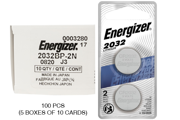100 x CR2032 Energizer 3 Volt Lithium Coin Cell Batteries (50 Cards of 2)