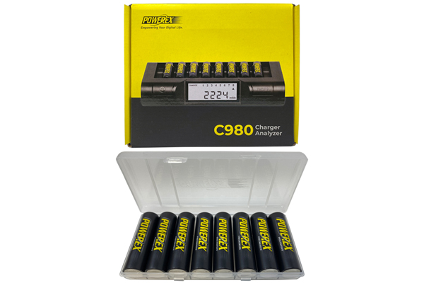Powerex C980 Smart Charger + 8 AA NiMH Powerex Rechargeable Batteries (2600 mAh) with Battery Case