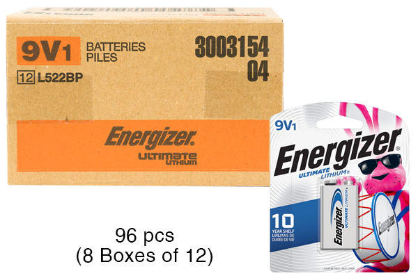 96 x 9 Volt Energizer Ultimate Lithium Batteries (L522)