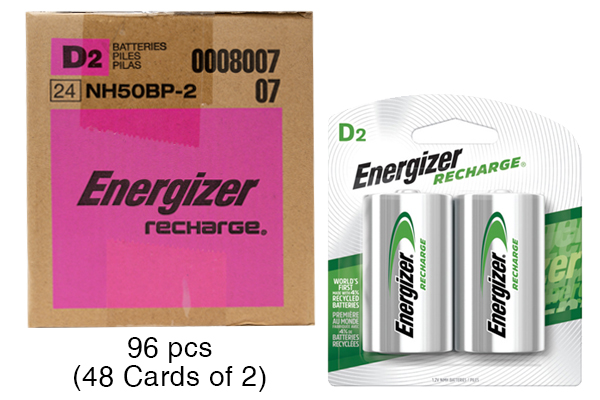 96 x D Energizer Rechargeable NiMH Batteries (2500 mAh) (48 Cards of 2)