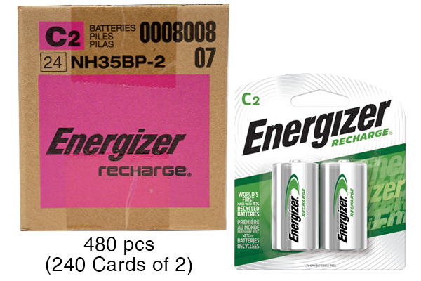 480 x C Energizer Rechargeable NiMH Batteries (2500 mAh) (240 Cards of 2)
