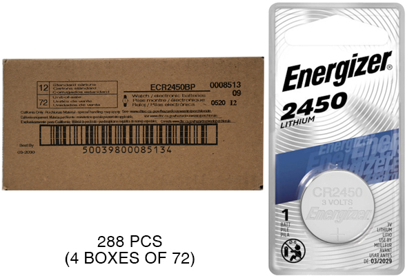 288 x CR2450 Energizer 3 Volt Lithium Coin Cell Batteries (On a Card)