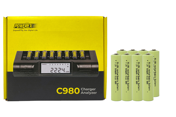 Powerex C980 Smart Charger & 8 AAA NiMH Batteries (900 mAh)