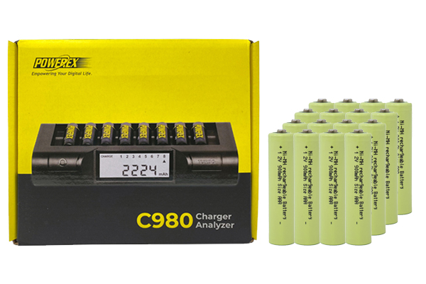 Powerex C980 Smart Charger & 16 AAA NiMH Batteries (900 mAh)