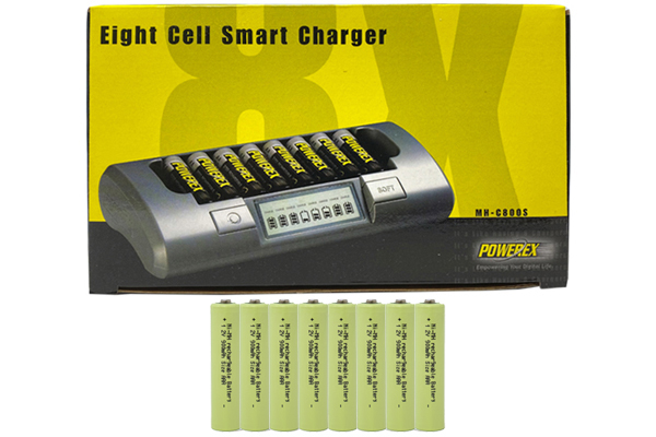 Powerex MH-C800S Eight Slot Smart Charger & 8 AAA NiMH Batteries (900 mAh)